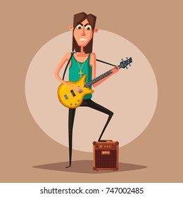 Rock music band character. Old school party. Cartoon vector illustration.