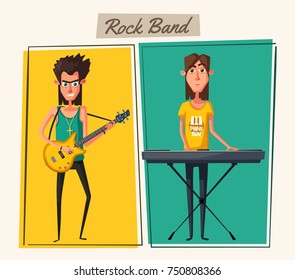 Rock music band character. Old school party. Cartoon vector illustration.