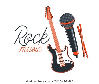 Rock music band vector flat illustration isolated over white background, hard rock and heavy metal live sound festival or concert, rock n roll musical band playing, night club party.