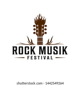 Rock music classic logo with guitar