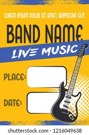 Rock music concert poster template with electric guitar
