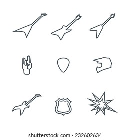 Rock music - design elements collection. Set of linear icons.