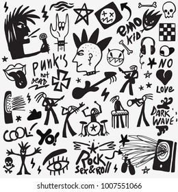 rock music doodle set