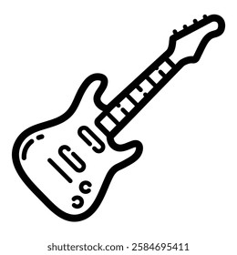 Rock Music Electric Guitar Outline Icon Isolated On White Background