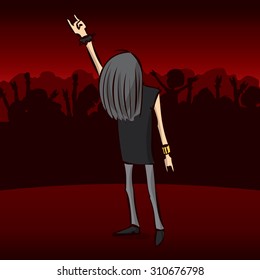 Rock music fan on the concert. Hand drawn cartoon vector illustration.