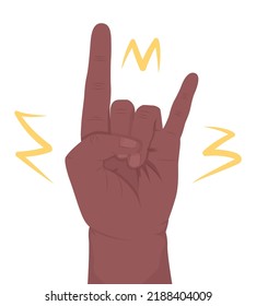 Rock Music Fan Semi Flat Color Vector Hand Gesture. Editable Pose. Human Body Part On White. Sign Of Horns Cartoon Style Illustration For Web Graphic Design, Animation, Sticker Pack