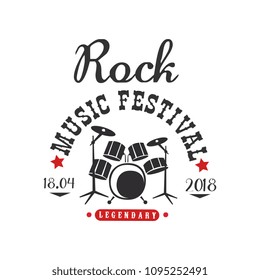 Rock music festival logo, 18.04, black and red poster vector Illustration on a white background