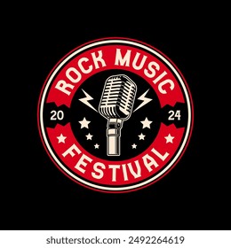 Rock de música festival logo signo insignia Vector aislado. Antiguas hard rock festival y rockers music club logo con diseño de Vector de estilo retro. Elementos de diseño para el festival de música rock and roll