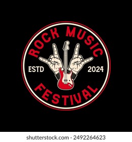 Rock music festival logo sign badge vector isolated. Vintage hard rock festival and rockers music club logo with retro style vector design. Design elements for rock and roll music festival