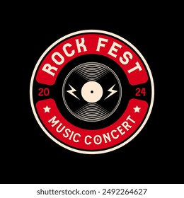 Rock music festival logo sign badge vector isolated. Vintage hard rock festival and rockers music club logo with retro style vector design. Design elements for rock and roll music festival