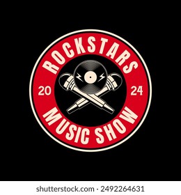 Rock music festival logo sign badge vector isolated. Vintage hard rock festival and rockers music club logo with retro style vector design. Design elements for rock and roll music festival