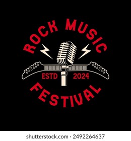 Rock music festival logo sign badge vector isolated. Vintage hard rock festival and rockers music club logo with retro style vector design. Design elements for rock and roll music festival