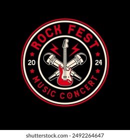 Rock music festival logo sign badge vector isolated. Vintage hard rock festival and rockers music club logo with retro style vector design. Design elements for rock and roll music festival