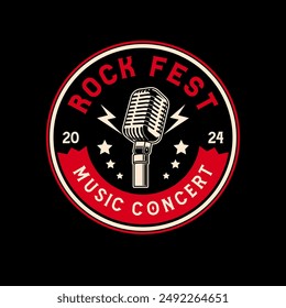 Rock music festival logo sign badge vector isolated. Vintage hard rock festival and rockers music club logo with retro style vector design. Design elements for rock and roll music festival