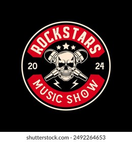 Rock music festival logo sign badge vector isolated. Vintage hard rock festival and rockers music club logo with retro style vector design. Design elements for rock and roll music festival