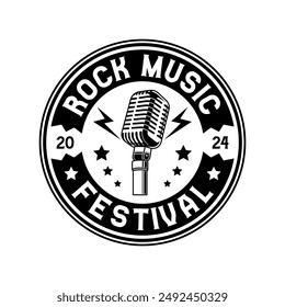 Rock music festival logo sign badge vector isolated. Vintage hard rock festival and rockers music club logo with retro style vector design. Design elements for rock and roll music festival