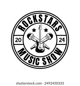 Rock music festival logo sign badge vector isolated. Vintage hard rock festival and rockers music club logo with retro style vector design. Design elements for rock and roll music festival