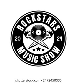 Rock music festival logo sign badge vector isolated. Vintage hard rock festival and rockers music club logo with retro style vector design. Design elements for rock and roll music festival