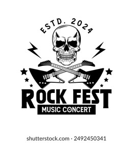 Rock music festival logo sign badge vector isolated. Vintage hard rock festival and rockers music club logo with retro style vector design. Design elements for rock and roll music festival