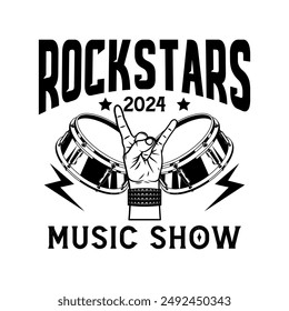 Rock music festival logo sign badge vector isolated. Vintage hard rock festival and rockers music club logo with retro style vector design. Design elements for rock and roll music festival