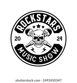 Rock music festival logo sign badge vector isolated. Vintage hard rock festival and rockers music club logo with retro style vector design. Design elements for rock and roll music festival