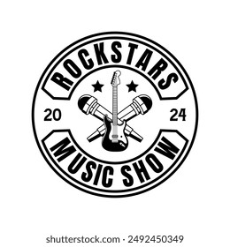 Rock music festival logo sign badge vector isolated. Vintage hard rock festival and rockers music club logo with retro style vector design. Design elements for rock and roll music festival