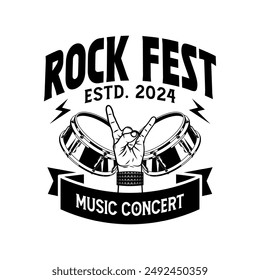 Rock music festival logo sign badge vector isolated. Vintage hard rock festival and rockers music club logo with retro style vector design. Design elements for rock and roll music festival