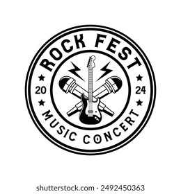 Rock music festival logo sign badge vector isolated. Vintage hard rock festival and rockers music club logo with retro style vector design. Design elements for rock and roll music festival