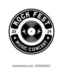 Rock music festival logo sign badge vector isolated. Vintage hard rock festival and rockers music club logo with retro style vector design. Design elements for rock and roll music festival