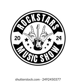 Rock music festival logo sign badge vector isolated. Vintage hard rock festival and rockers music club logo with retro style vector design. Design elements for rock and roll music festival