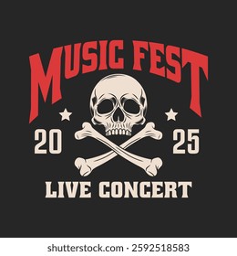 Rock music festival logo vector template isolated. Retro rock festival and rockers music club logo with retro style vector design in black background