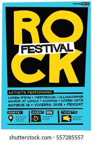 Rock Music Festival Poster! (Flat Style Vector Illustration Quote Design) Event Invitation With Venue And Time Details