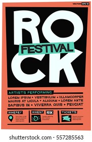 Rock Music Festival Poster! (Flat Style Vector Illustration Quote Design) Event Invitation with Venue and Time Details