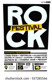 Rock Music Festival Poster! (Flat Style Vector Illustration Quote Design) Event Invitation with Venue and Time Details