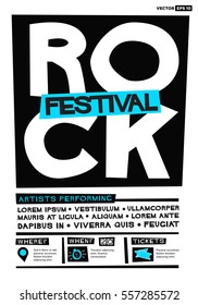 Rock Music Festival Poster! (Flat Style Vector Illustration Quote Design) Event Invitation with Venue and Time Details
