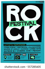 Rock Music Festival Poster! (Flat Style Vector Illustration Quote Design) Event Invitation with Venue and Time Details