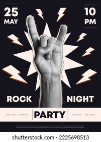 Rock Music Festival Poster, Flyer. Vintage Styled Vector Illustration.