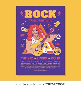 Rock Music Festival Poster Flyer with Metal Guitarist