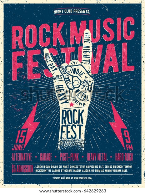 チラシ ロック音楽祭のポスター ビンテージスタイルのベクターイラスト のベクター画像素材 ロイヤリティフリー