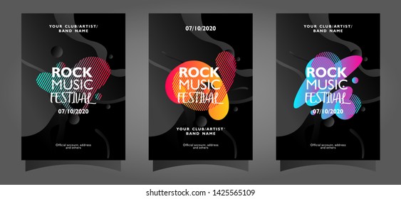 Rock music festival poster template collection with abstract shapes