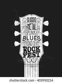 Rock Music Festival Poster. Vintage styled vector illustration.