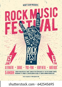 Rock music festival poster. Vintage styled vector illustration.