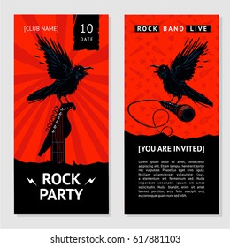 Volante de música rock. Invitación al concierto con pájaro.