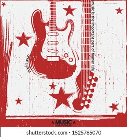Rock music flyer layout. Rock gig poster. Rock concert poster template with electric guitar. Grunge music illustration for your design.