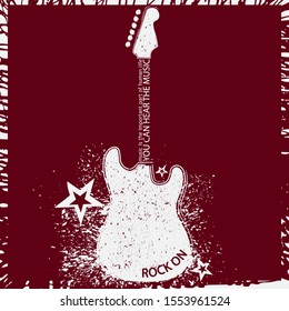 Rock music flyer layout. Rock gig poster. Rock concert poster template with electric guitar. Grunge music illustration for your design.