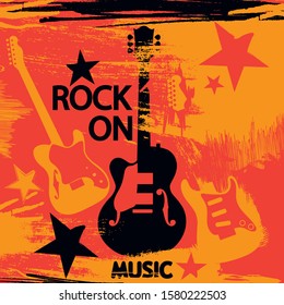 Rock music flyer layout. Rock gig poster. Rock concert poster template with electric guitar. Grunge music illustration for your design.