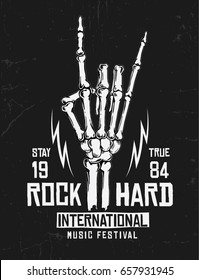 Rock Music Graphic Design With Rock Hand Sing Illustration For T-shirt And Other Uses.