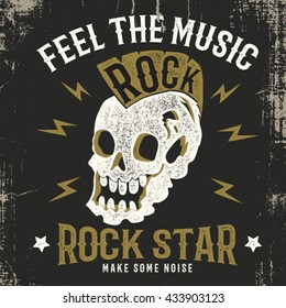 rock music graphic design with skull illustration and typo