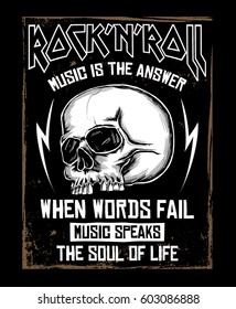 Rock music graphic design with skull illustration