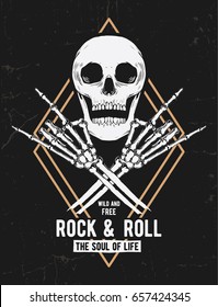 Rock music graphic design and skull illustration for t  shirt   other uses 